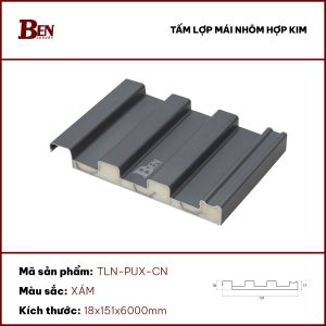 Tấm lợp nhôm cách nhiệt (có lõi PU) - Màu xám chì