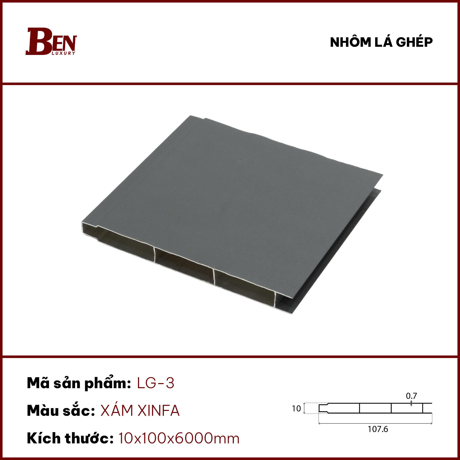 Nhôm viền ghép tấm 10mm - Xám xingfa